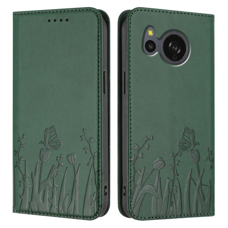 For Sharp Aquos Sense7 Tulips Butterfly Pattern Magnetic Vegan Leather Phone Case