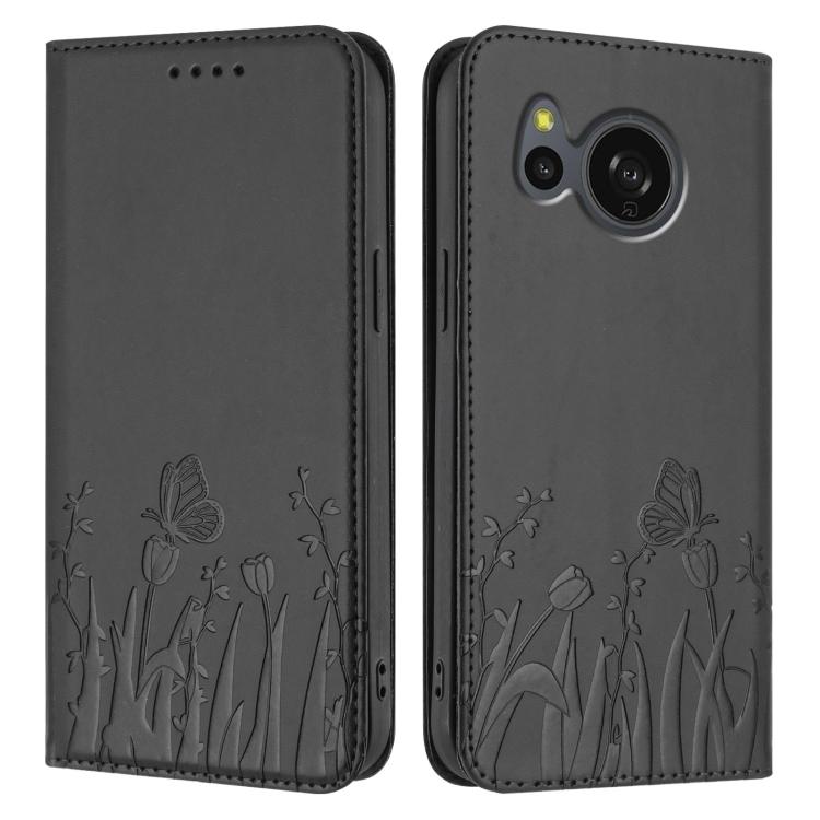 For Sharp Aquos Sense7 Tulips Butterfly Pattern Magnetic Vegan Leather Phone Case