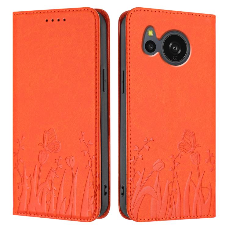 For Sharp Aquos Sense7 Tulips Butterfly Pattern Magnetic Vegan Leather Phone Case