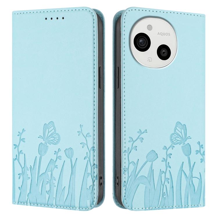 For Sharp Aquos Sense9 Tulips Butterfly Pattern Magnetic Vegan Leather Phone Case