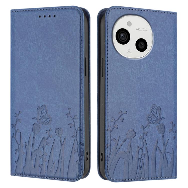 For Sharp Aquos Sense9 Tulips Butterfly Pattern Magnetic Vegan Leather Phone Case