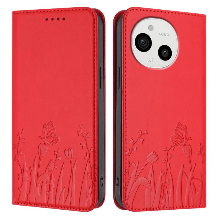 For Sharp Aquos Sense9 Tulips Butterfly Pattern Magnetic Vegan Leather Phone Case