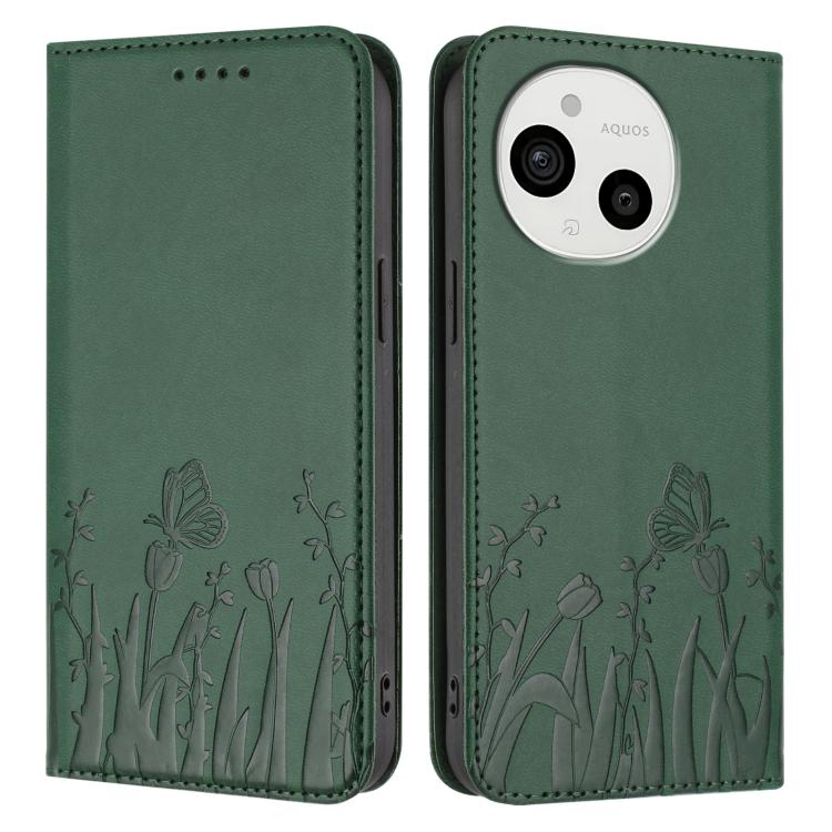 For Sharp Aquos Sense9 Tulips Butterfly Pattern Magnetic Vegan Leather Phone Case