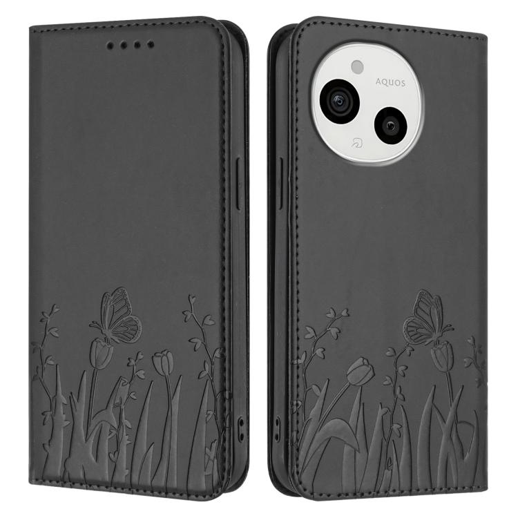 For Sharp Aquos Sense9 Tulips Butterfly Pattern Magnetic Vegan Leather Phone Case