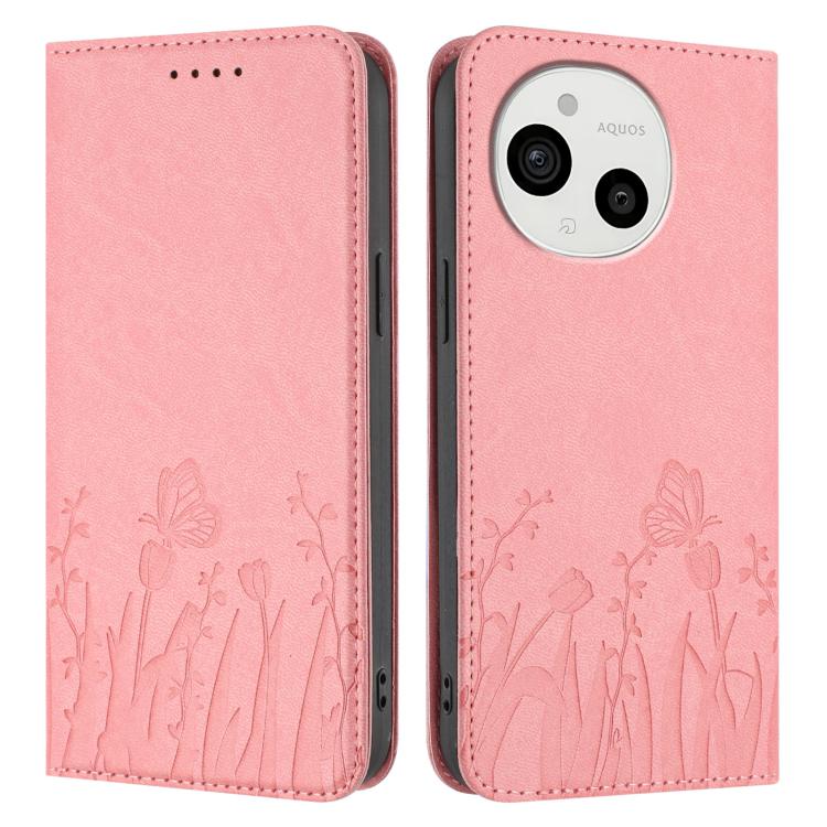 For Sharp Aquos Sense9 Tulips Butterfly Pattern Magnetic Vegan Leather Phone Case