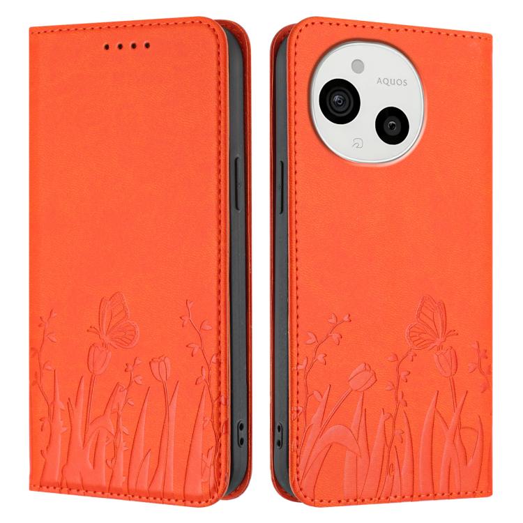 For Sharp Aquos Sense9 Tulips Butterfly Pattern Magnetic Vegan Leather Phone Case