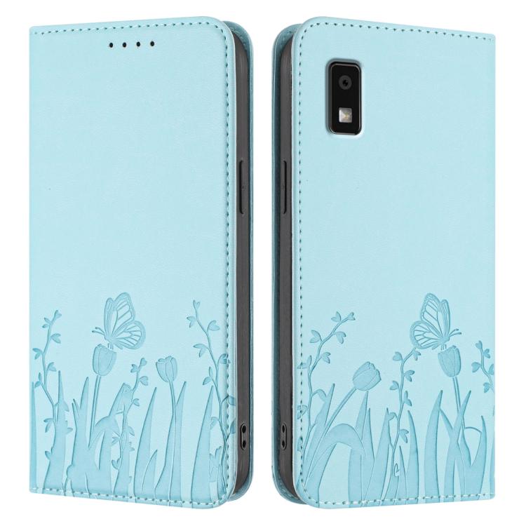 For Sharp Aquos Wish3 Tulips Butterfly Pattern Magnetic Vegan Leather Phone Case