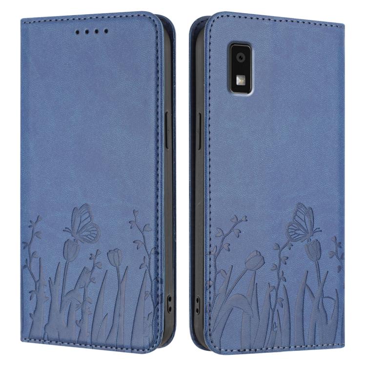 For Sharp Aquos Wish3 Tulips Butterfly Pattern Magnetic Vegan Leather Phone Case