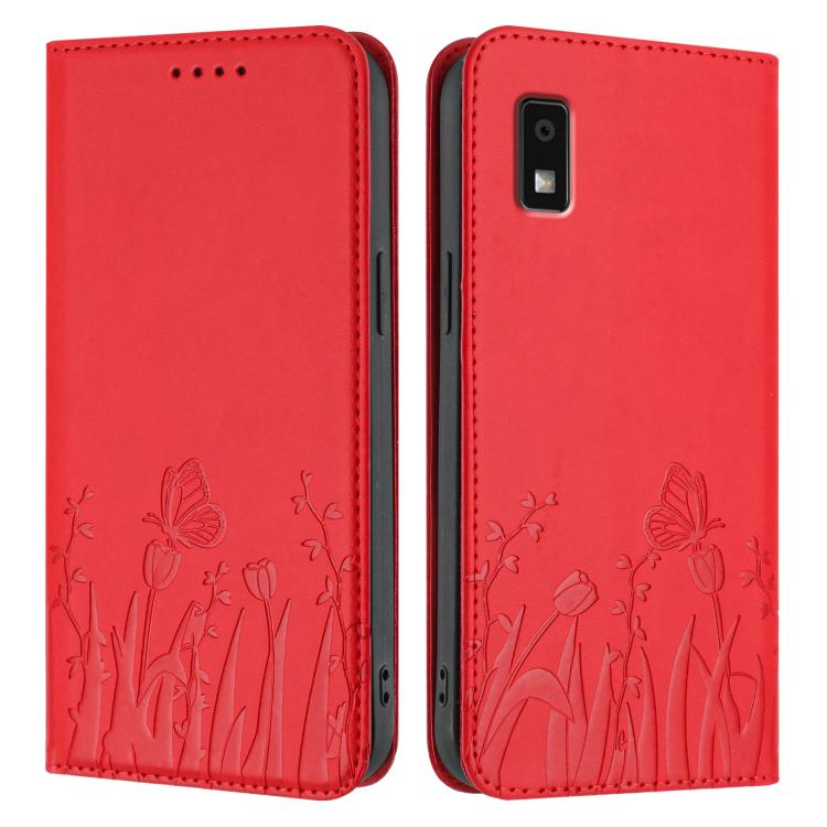 For Sharp Aquos Wish3 Tulips Butterfly Pattern Magnetic Vegan Leather Phone Case