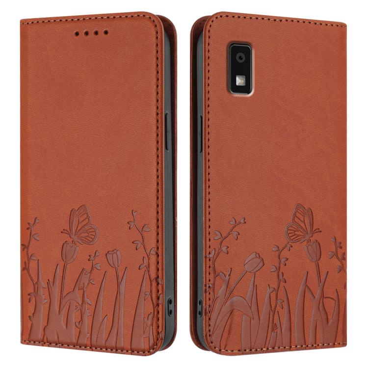 For Sharp Aquos Wish3 Tulips Butterfly Pattern Magnetic Vegan Leather Phone Case