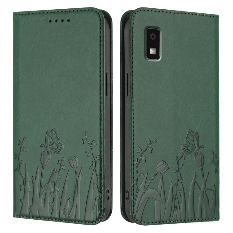 For Sharp Aquos Wish3 Tulips Butterfly Pattern Magnetic Vegan Leather Phone Case