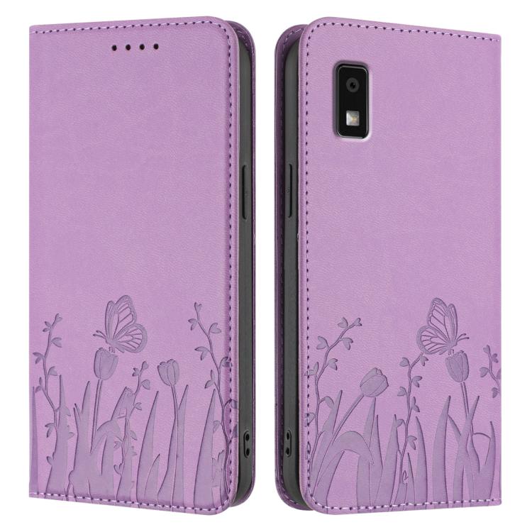For Sharp Aquos Wish3 Tulips Butterfly Pattern Magnetic Vegan Leather Phone Case