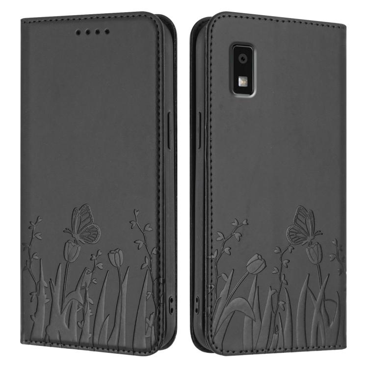 For Sharp Aquos Wish3 Tulips Butterfly Pattern Magnetic Vegan Leather Phone Case