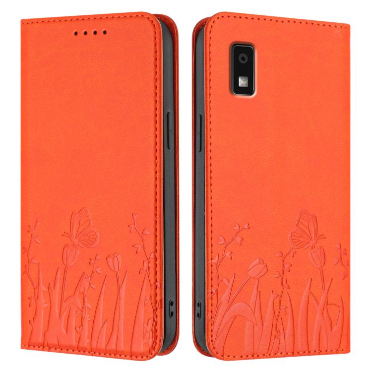 For Sharp Aquos Wish3 Tulips Butterfly Pattern Magnetic Vegan Leather Phone Case