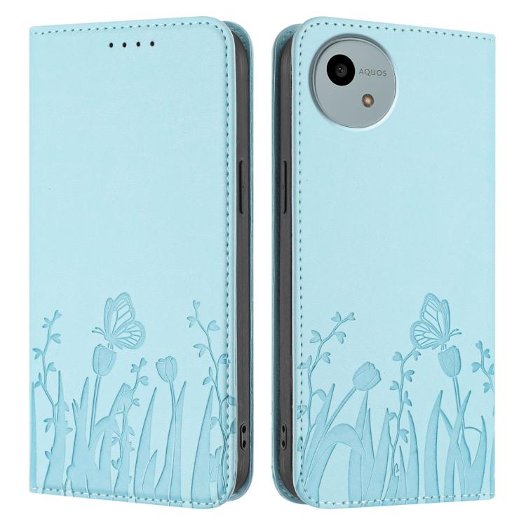 For Sharp Aquos Wish4 Tulips Butterfly Pattern Magnetic Vegan Leather Phone Case