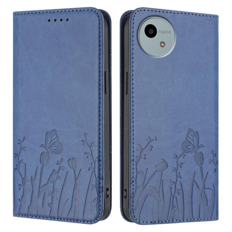 For Sharp Aquos Wish4 Tulips Butterfly Pattern Magnetic Vegan Leather Phone Case