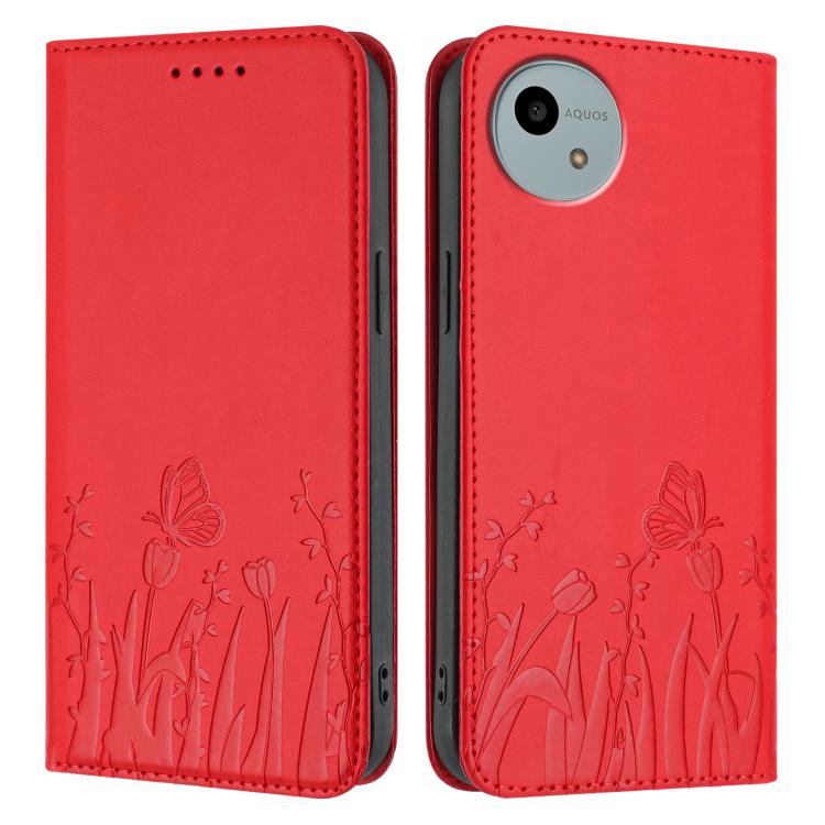 For Sharp Aquos Wish4 Tulips Butterfly Pattern Magnetic Vegan Leather Phone Case