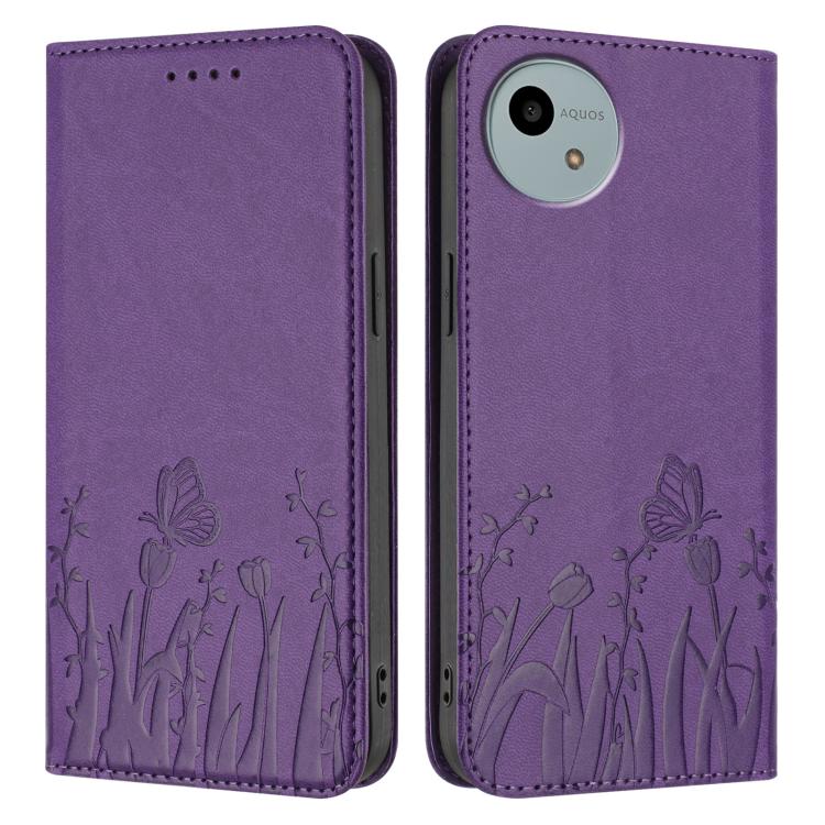 For Sharp Aquos Wish4 Tulips Butterfly Pattern Magnetic Vegan Leather Phone Case