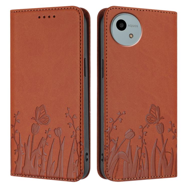 For Sharp Aquos Wish4 Tulips Butterfly Pattern Magnetic Vegan Leather Phone Case