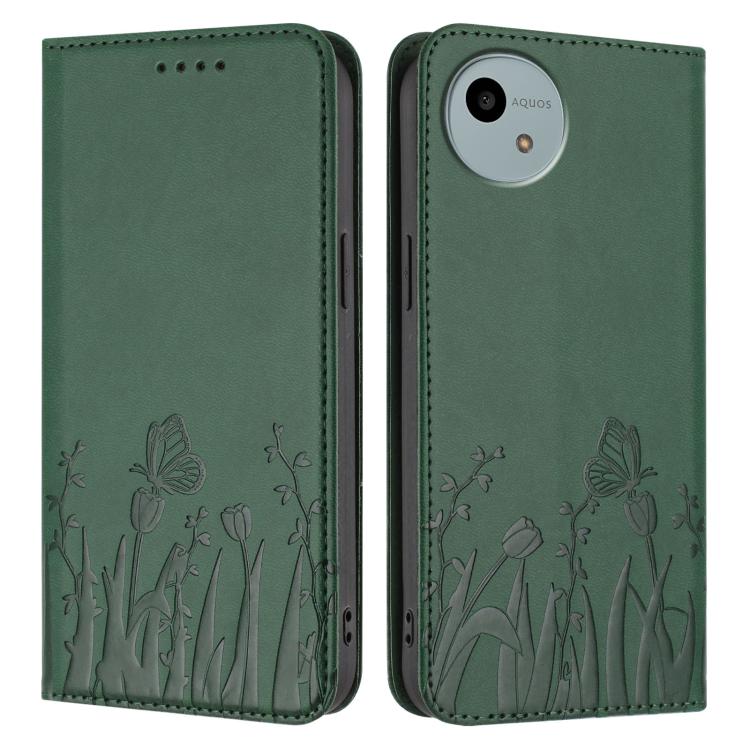 For Sharp Aquos Wish4 Tulips Butterfly Pattern Magnetic Vegan Leather Phone Case