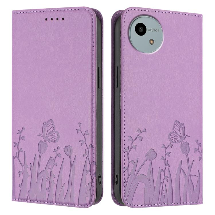 For Sharp Aquos Wish4 Tulips Butterfly Pattern Magnetic Vegan Leather Phone Case
