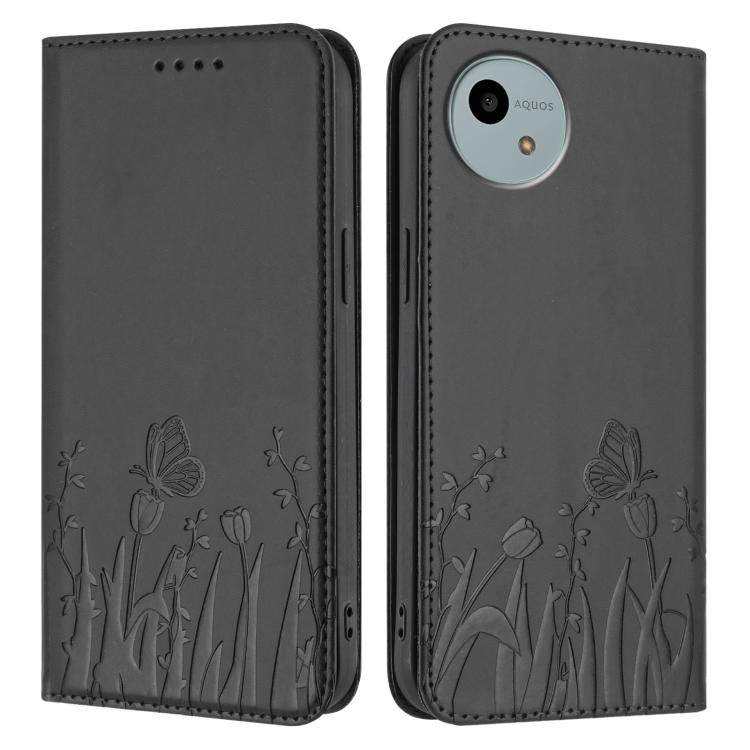 For Sharp Aquos Wish4 Tulips Butterfly Pattern Magnetic Vegan Leather Phone Case