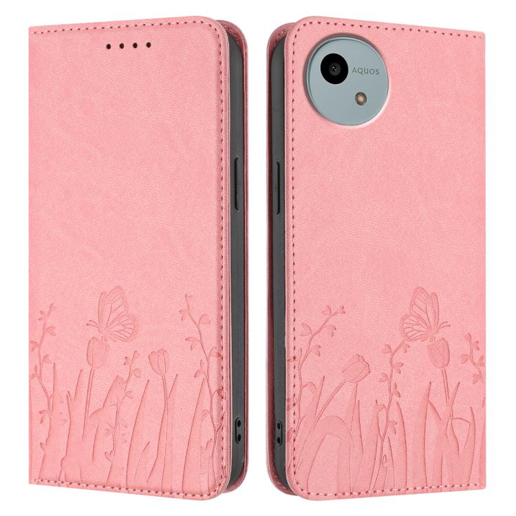 For Sharp Aquos Wish4 Tulips Butterfly Pattern Magnetic Vegan Leather Phone Case