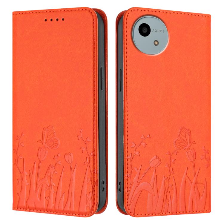 For Sharp Aquos Wish4 Tulips Butterfly Pattern Magnetic Vegan Leather Phone Case
