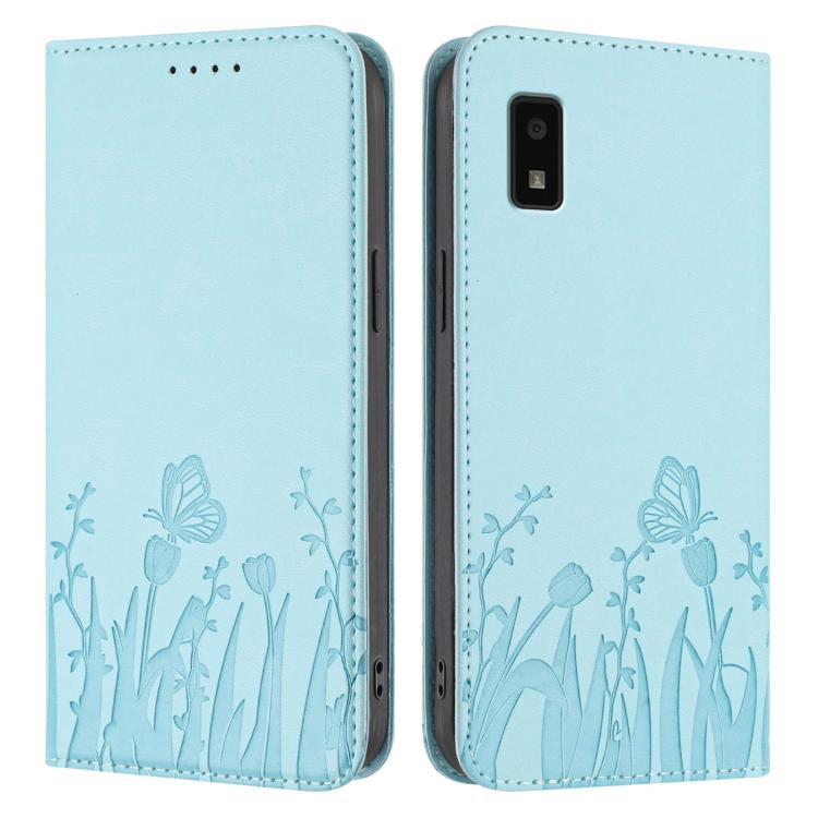 For Sharp Aquos Wish2 / Aquos Wish Tulips Butterfly Pattern Magnetic Vegan Leather Phone Case