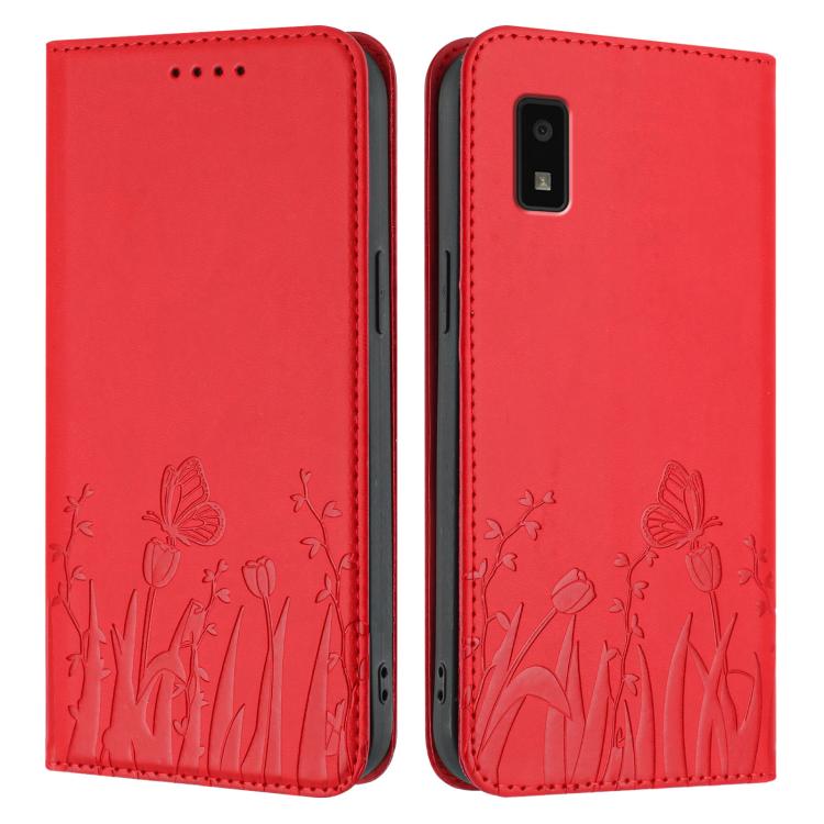 For Sharp Aquos Wish2 / Aquos Wish Tulips Butterfly Pattern Magnetic Vegan Leather Phone Case