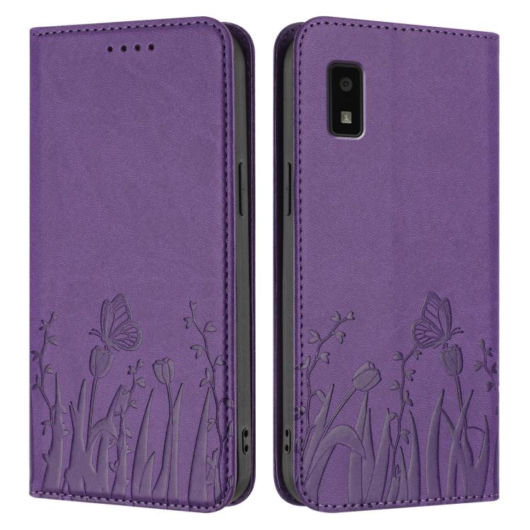 For Sharp Aquos Wish2 / Aquos Wish Tulips Butterfly Pattern Magnetic Vegan Leather Phone Case