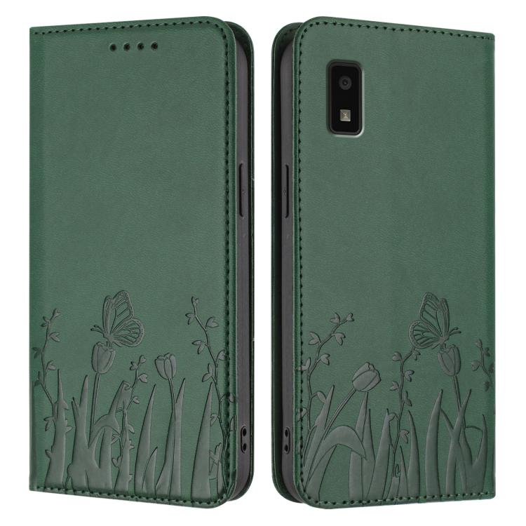 For Sharp Aquos Wish2 / Aquos Wish Tulips Butterfly Pattern Magnetic Vegan Leather Phone Case