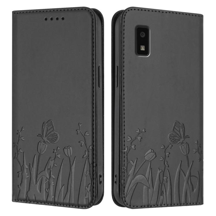 For Sharp Aquos Wish2 / Aquos Wish Tulips Butterfly Pattern Magnetic Vegan Leather Phone Case