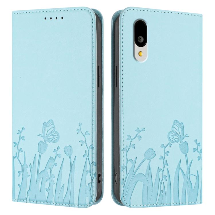 For Sharp Basio Active3 Tulips Butterfly Pattern Magnetic Vegan Leather Phone Case
