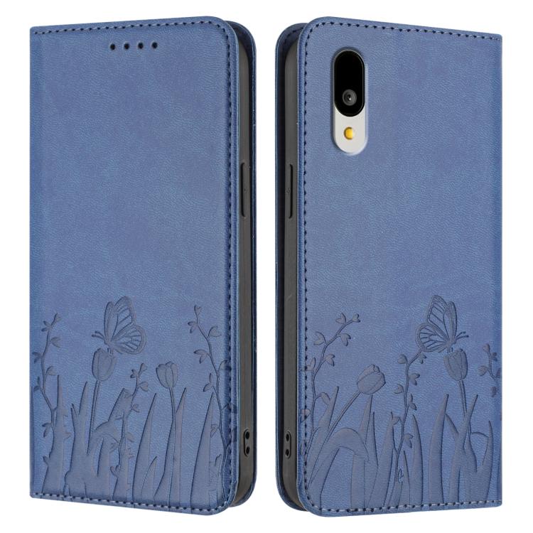 For Sharp Basio Active3 Tulips Butterfly Pattern Magnetic Vegan Leather Phone Case