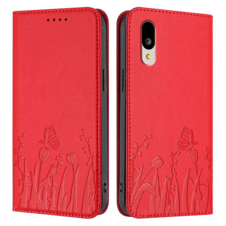 For Sharp Basio Active3 Tulips Butterfly Pattern Magnetic Vegan Leather Phone Case