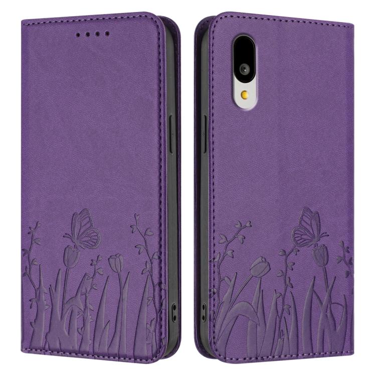For Sharp Basio Active3 Tulips Butterfly Pattern Magnetic Vegan Leather Phone Case