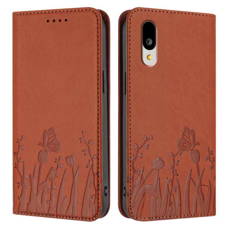 For Sharp Basio Active3 Tulips Butterfly Pattern Magnetic Vegan Leather Phone Case
