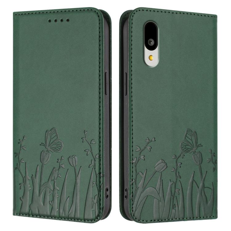 For Sharp Basio Active3 Tulips Butterfly Pattern Magnetic Vegan Leather Phone Case