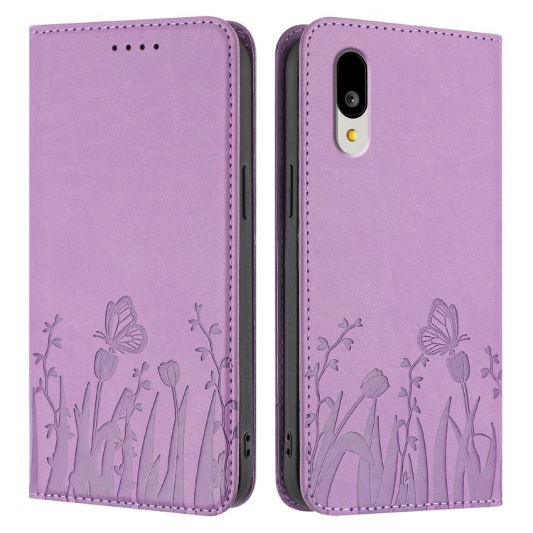 For Sharp Basio Active3 Tulips Butterfly Pattern Magnetic Vegan Leather Phone Case