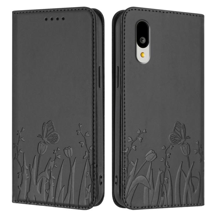 For Sharp Basio Active3 Tulips Butterfly Pattern Magnetic Vegan Leather Phone Case