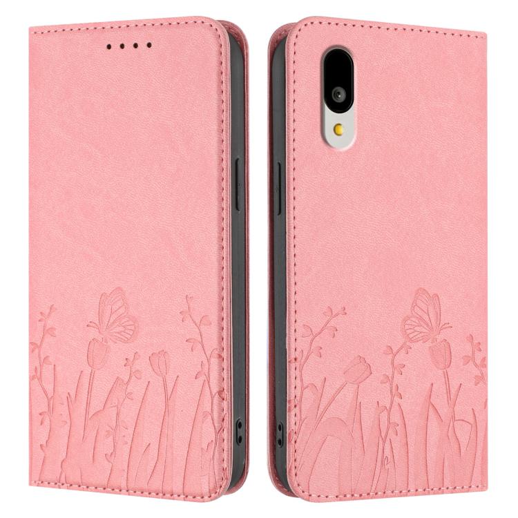 For Sharp Basio Active3 Tulips Butterfly Pattern Magnetic Vegan Leather Phone Case