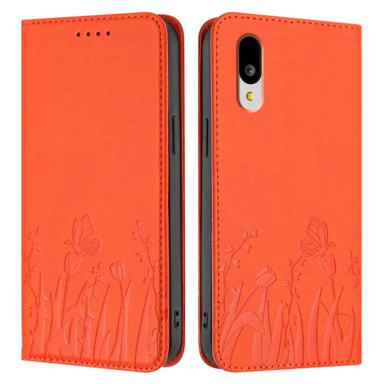 For Sharp Basio Active3 Tulips Butterfly Pattern Magnetic Vegan Leather Phone Case