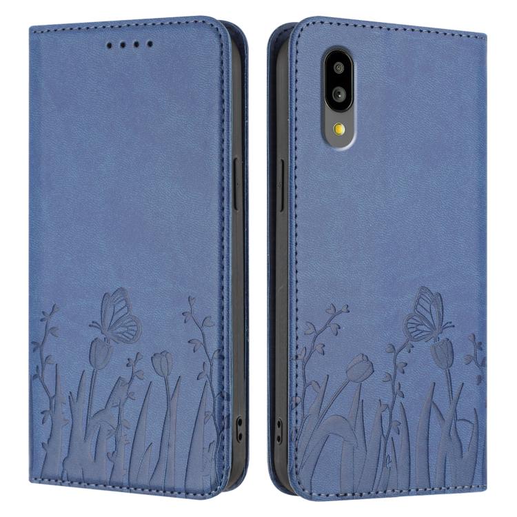 For Sharp Simple Sumaho 6 Tulips Butterfly Pattern Magnetic Vegan Leather Phone Case