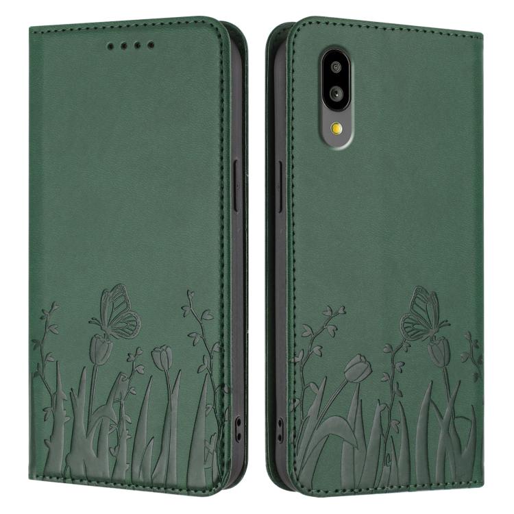For Sharp Simple Sumaho 6 Tulips Butterfly Pattern Magnetic Vegan Leather Phone Case