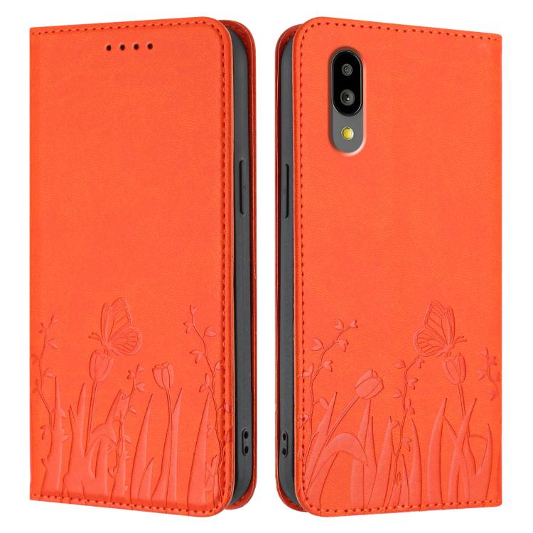 For Sharp Simple Sumaho 6 Tulips Butterfly Pattern Magnetic Vegan Leather Phone Case