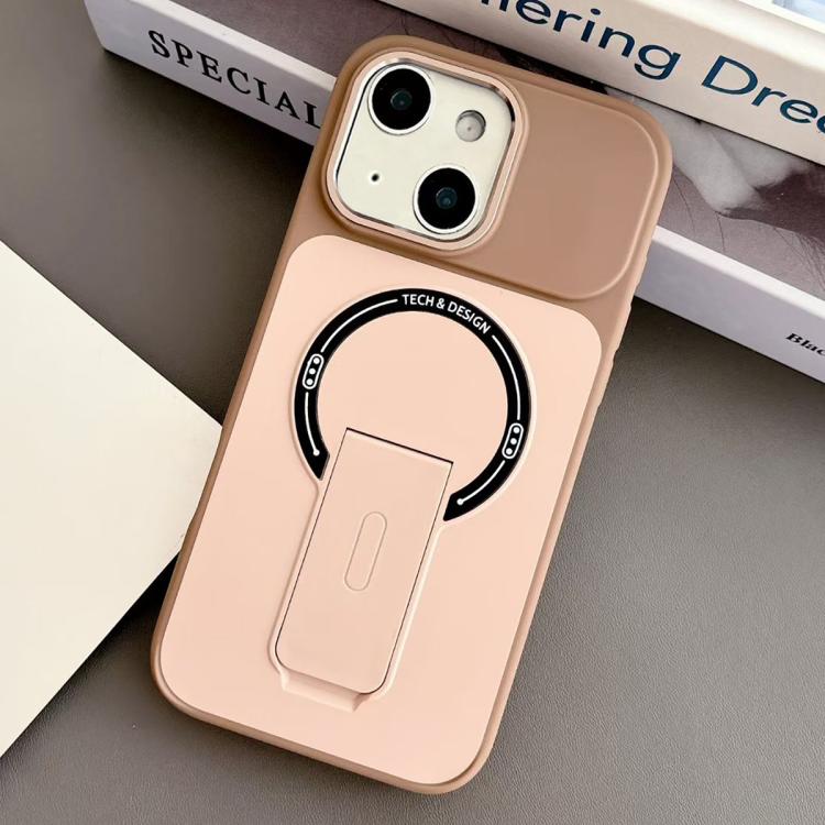 For iPhone 13 Skin-Feel TPU Hybrid PC Magnetic Phone Case with Kickstand