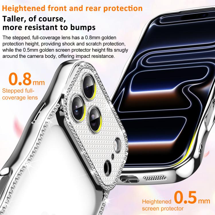 For iPhone 17 Pro Max Wave Twisting Star Diamond Shockproof Electroplate TPU Phone Case
