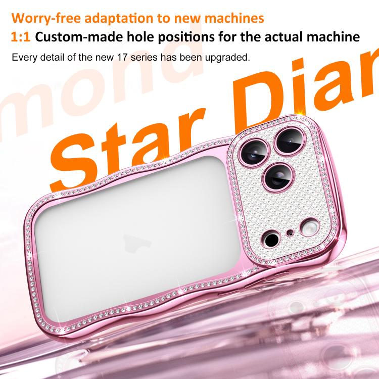 For iPhone 16 Pro Max Wave Twisting Star Diamond Shockproof Electroplate TPU Phone Case