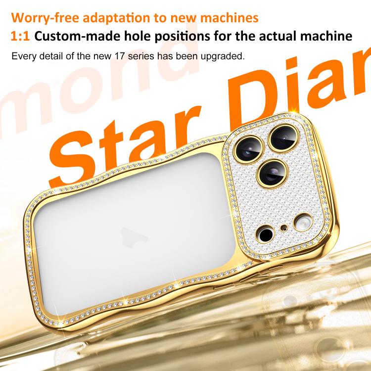 For iPhone 16 Pro Max Wave Twisting Star Diamond Shockproof Electroplate TPU Phone Case